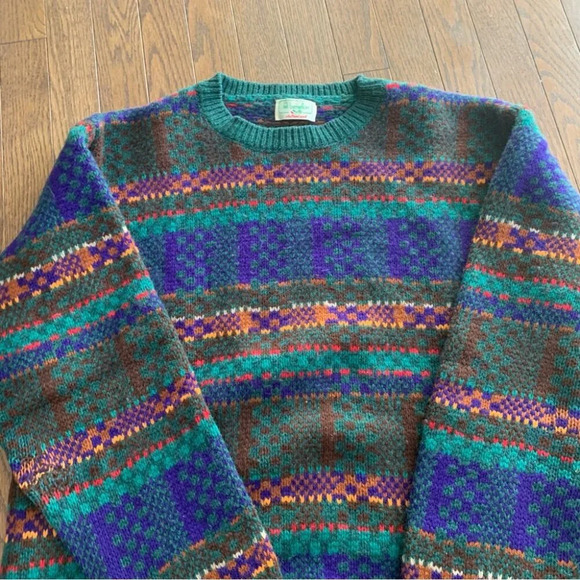 VINTAGE Benetton Made In Italy Multicoloured Shetland Wool Sweater Size Unknown - Picture 2 of 10
